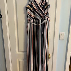 Loft outlet faux wrap dress, size large, stripped